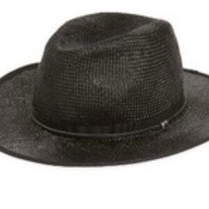 The Kooples Leather trim straw hat fedora in black